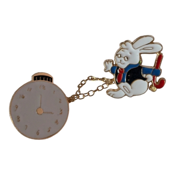 Alice In Wonderland White Rabbit. 2-Piece linked together with chain Pin - Picture 5 of 5